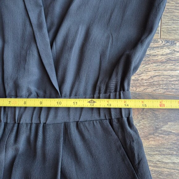 COS 100% Silk Surplice Jumpsuit Cap Sleeve Pocket Elastic Waist Black - Picture 11 of 12